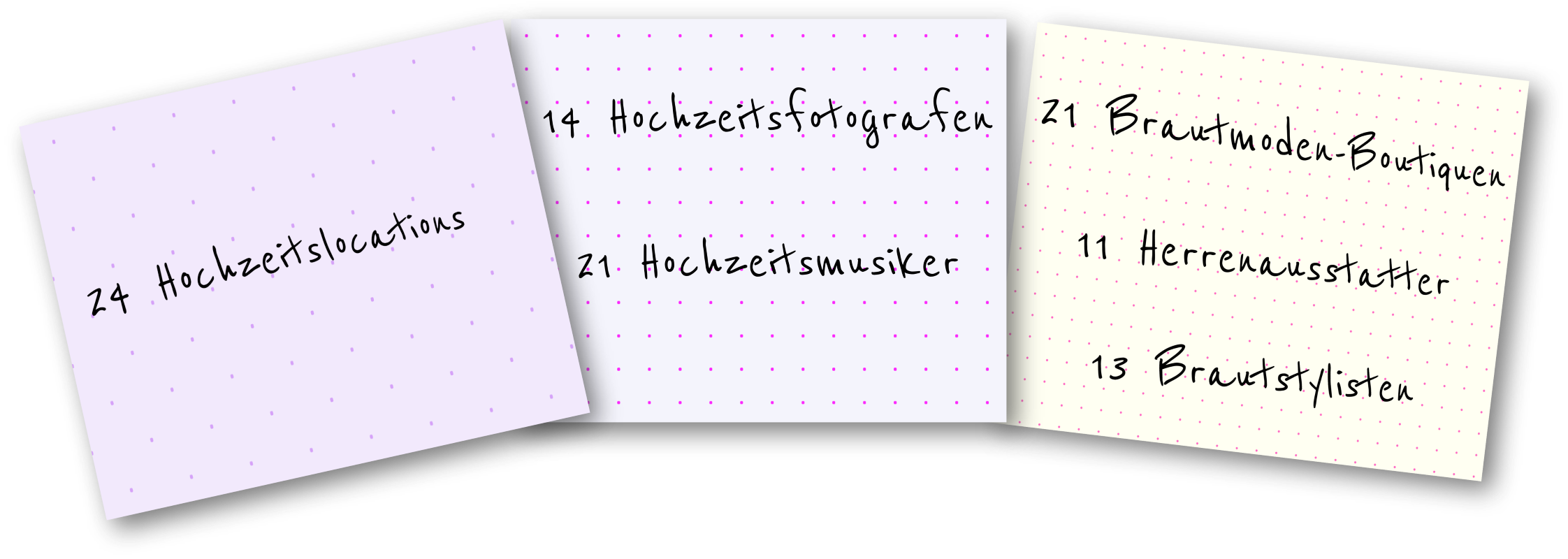 Post-It Zettel Übersicht mit Berliner Hochzeitsdienstleistern