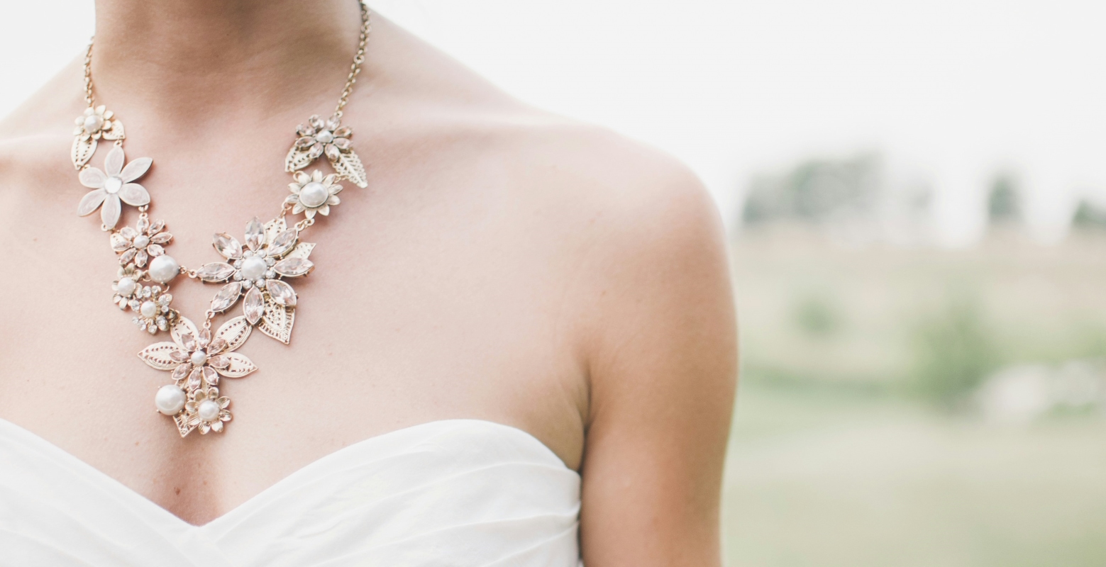 Bride wearing a silver necklace