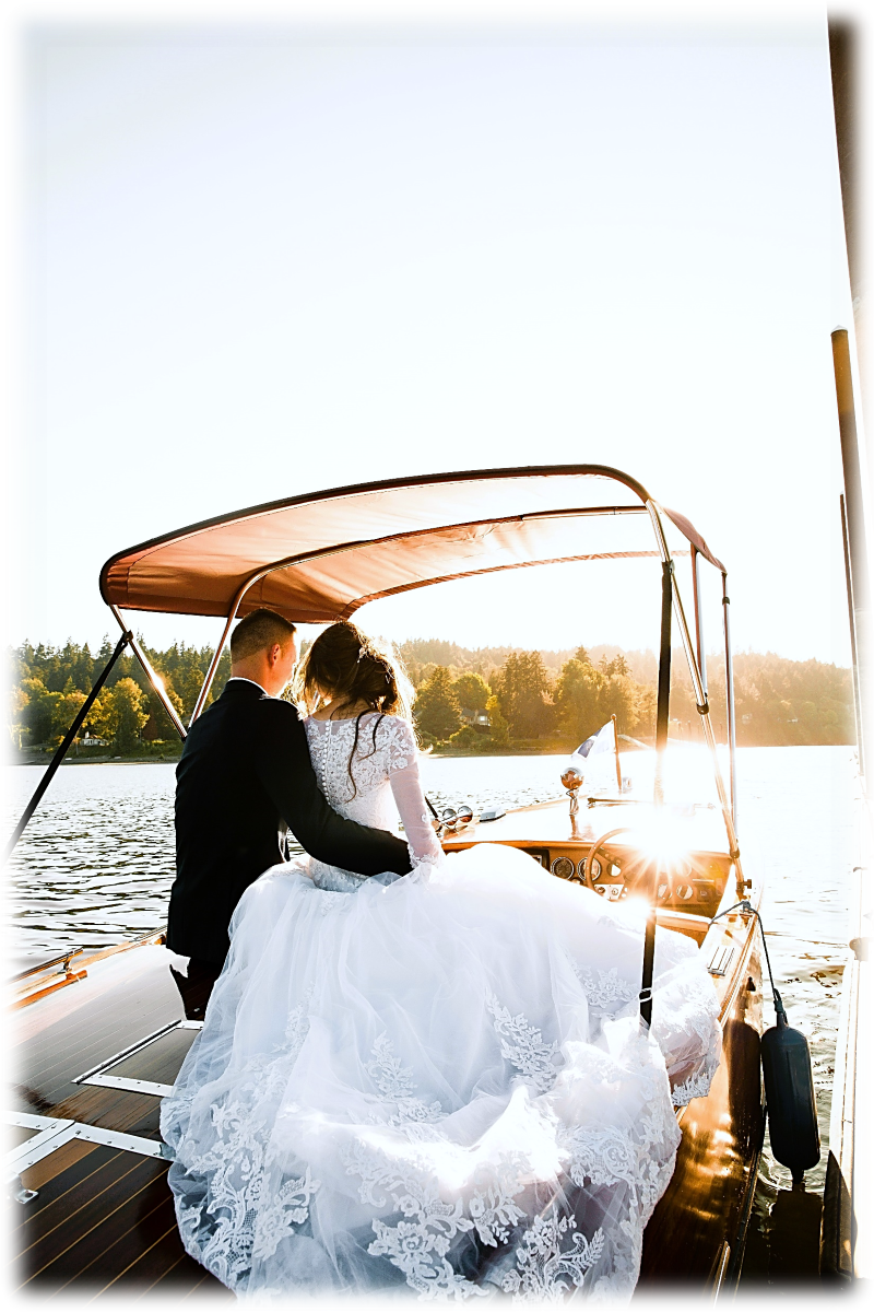 Bride and groom in a boat