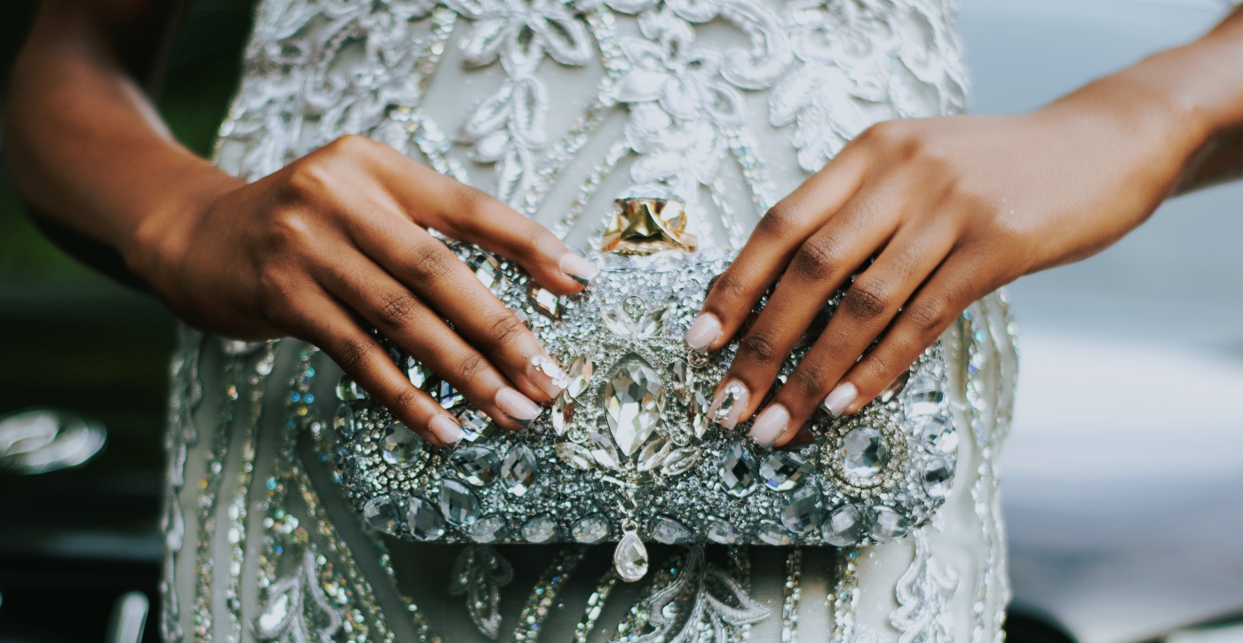 Bride with rhinestone purse